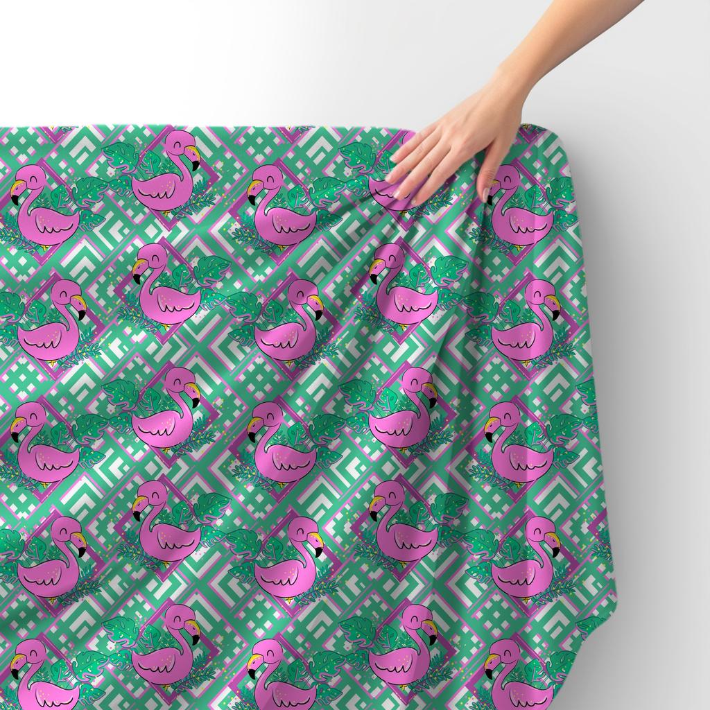 Royal Samt Stoff Polyester Zum Nähen - Motiv Flamingo Und Blätter
