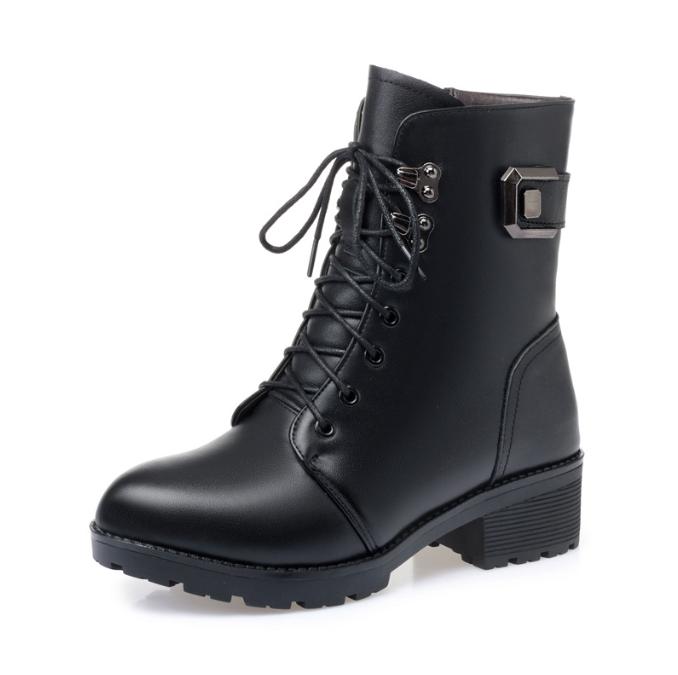 Women Boots Autumn Winter Large Size 43 Non-slip Wool Warm Women's Snow Boots Genuine Leather Thick Heel Women Ankle Boots