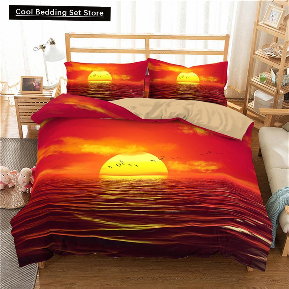 Ozeanwelle Bettwäscheset 3D Abstrakte Kunst Bettbezug King/Queen Größe mit Kissenbezug Aquarellstil 2/3-teilig Polyester Steppdeckenbezug