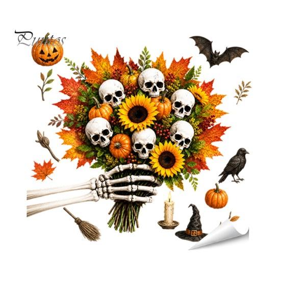 Holiday Atmosphere Window Embellishments Halloween Static Sticker, Castle/Bat/Pumpkin/Bouquet Printed, PVC Waterproof Festive Autumn Festival