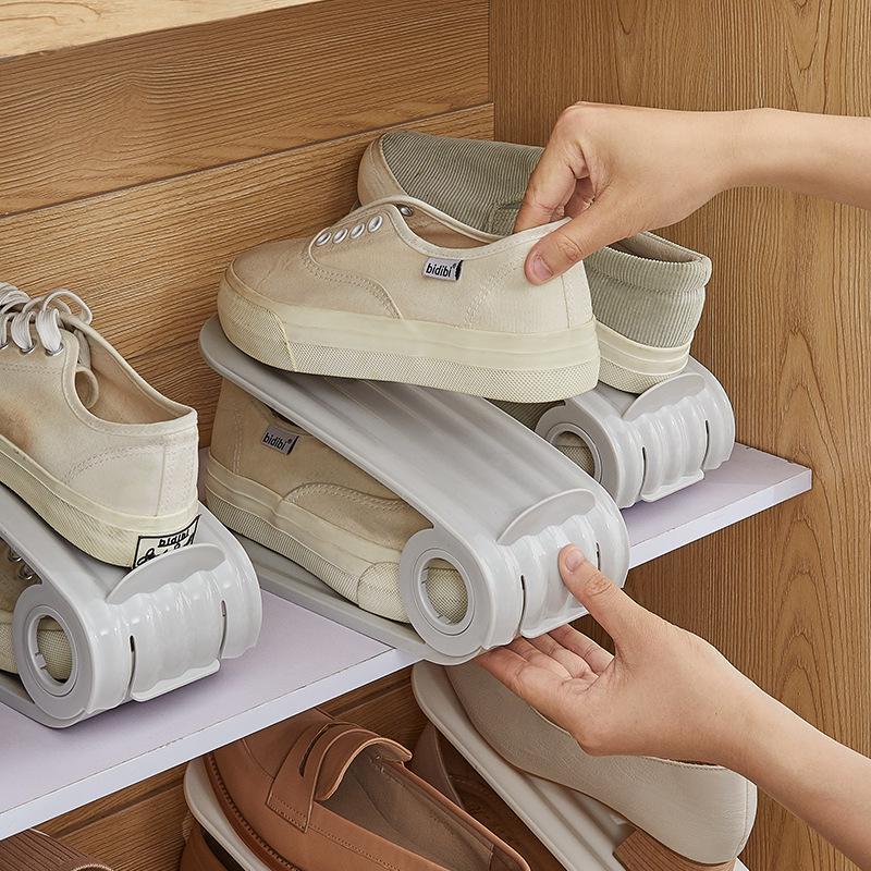 Compact Adjustable Double-Layer Plastic Shoe Rack - Space-Saving & Foldable Design