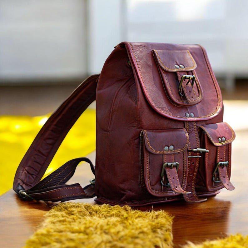 Leather Mini Backpack, Travel Backpack, Brown Leather Laptop Bag, Gift for Him Her, Handmade Unisex Daypack, Back to School