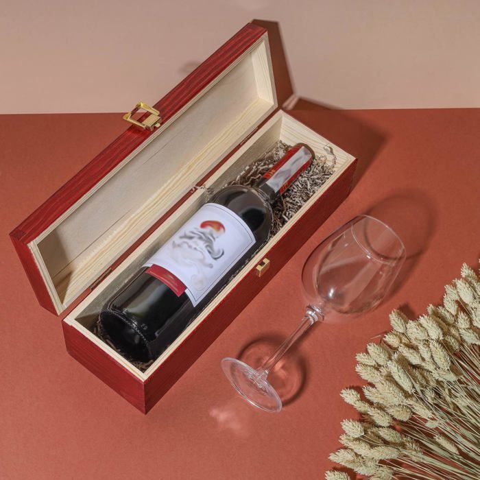 Boîte à vin en bois massif Creative Deco - Bourgogne - 1 bouteille - 36 x 11 x 9.8 cm