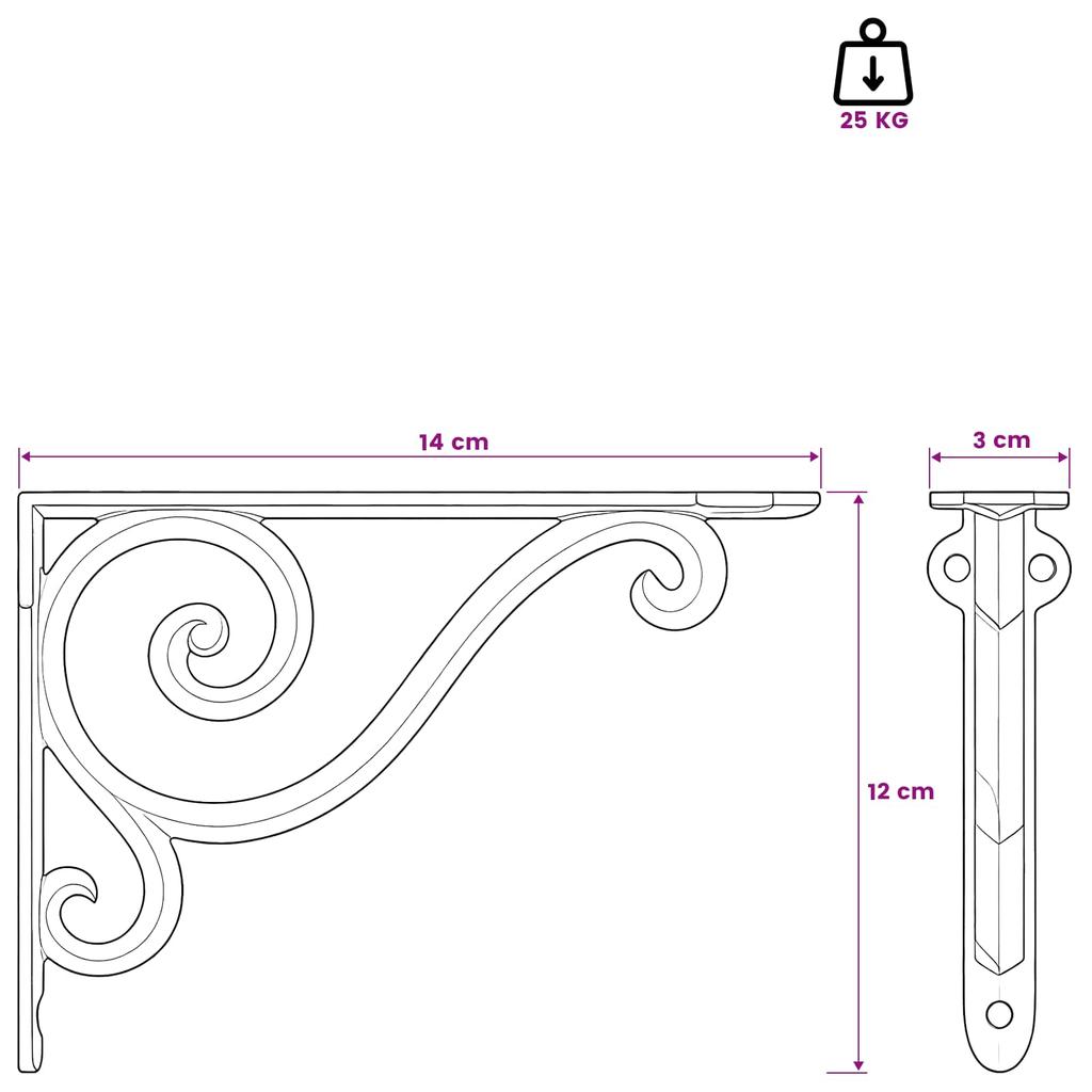 Wall Shelf Brackets 2 pcs Black 12 x 14 x 3 cm Steel
