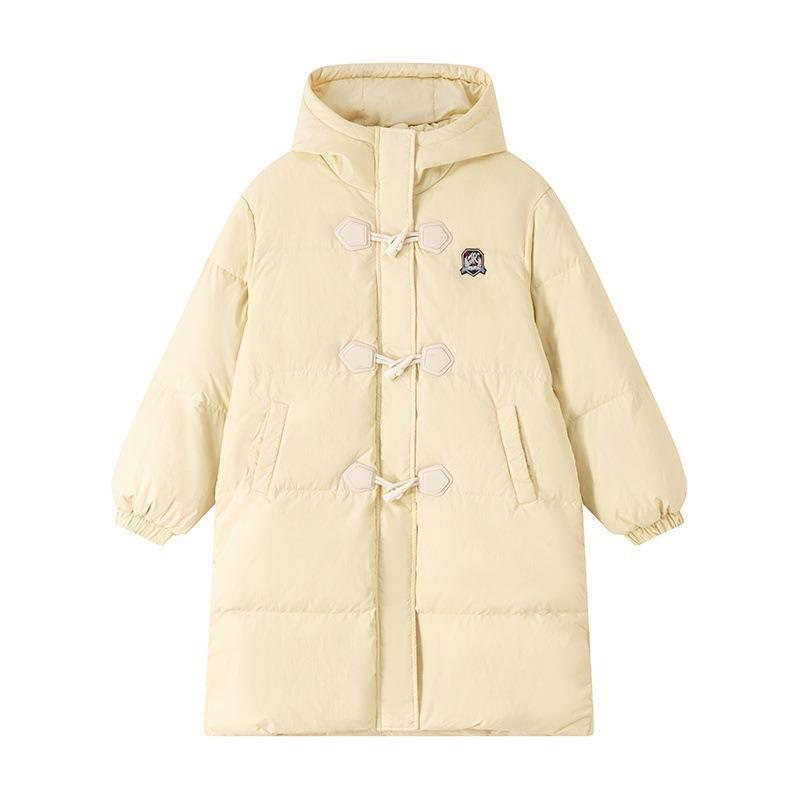 Padded clothes women's winter new medium and long milk yellow horn buckle padded clothes padded jacket thick coat small man