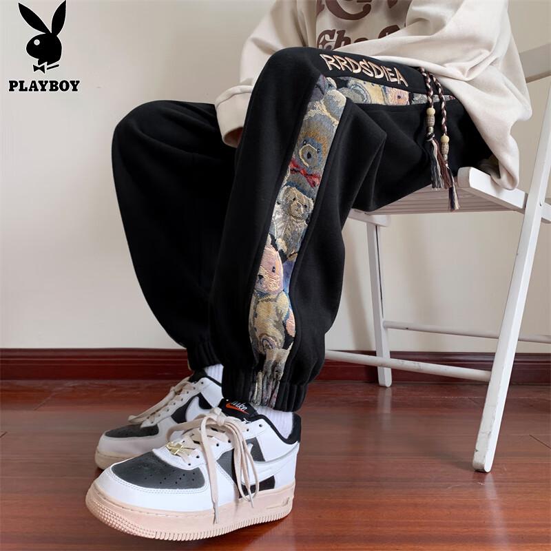PLAYBOY Men's Autumn/Winter Fleece-Lined Cuffed Jogger Sweatpants