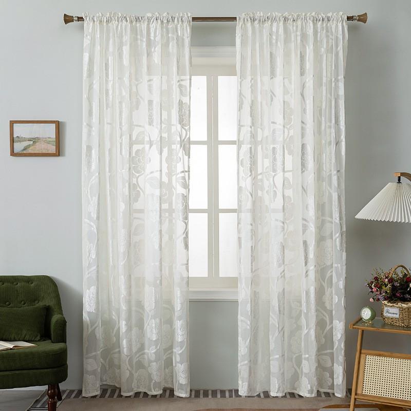 Sheer Floral Embroidered Tulle Curtain Panel Semi-Transparent Living Room Bedroom Kitchen US Farmhouse Style