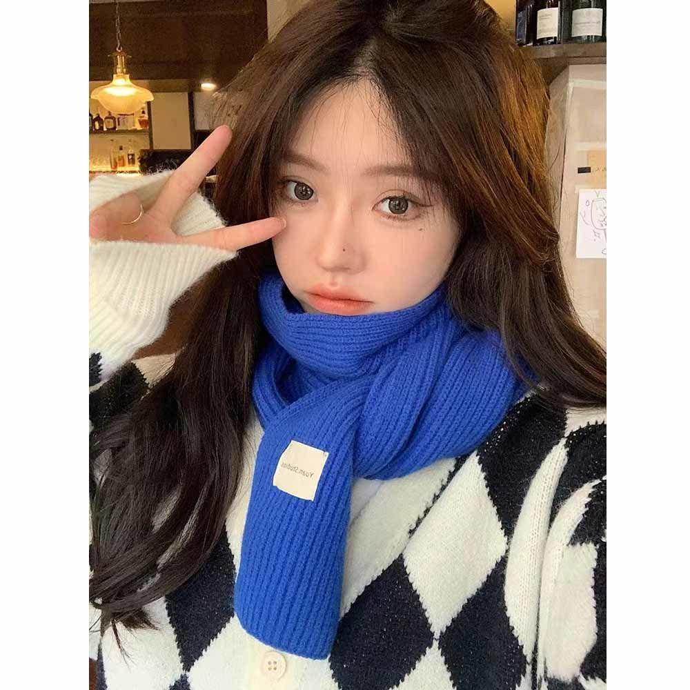 New Solid Color Woolen Scarf for Women Winter Warm Ins High Looking Student Korean Style Versatile Knitted Scarf