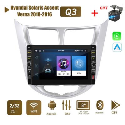 8 ιντσών Carplay 2din Android ραδιόφωνο αυτοκινήτου Multimidia αναπαραγωγής βίντεο για Hyundai Solaris Accent Verna 2010-2016 με κουμπιά πλοήγησης GPS 2+32 GB