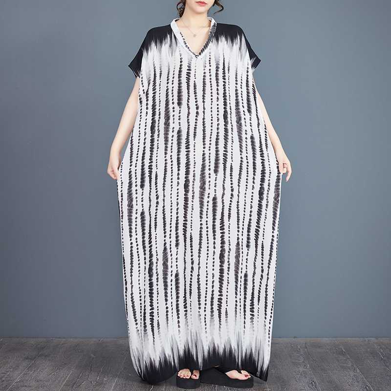 

Реальное место Лето Новое Свободное Хлопок и Шелк Принтованное Платье-Халат с Рукавом Летучая Мышь V-образный вырез Халат Женский one size fits all