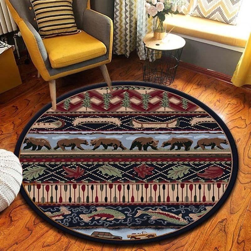 652F Round Carpet Retro Ethnic Type Floor Mat Resistant Rug Home Decoration
