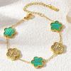 Lucky Five-Leaf Clover Beaded Bracelet for Women Classic Fashion Minimalist Gold Plated Stainless Steel Jewelry