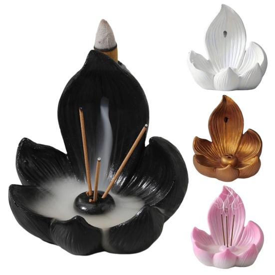 Suport pentru bețișoare de tămâie Yousheng Lotus, arzător de tămâie cu refluxul, suport pentru con de tămâie din rășină pentru iubitorii de tămâie, cadou pentru masa centrală