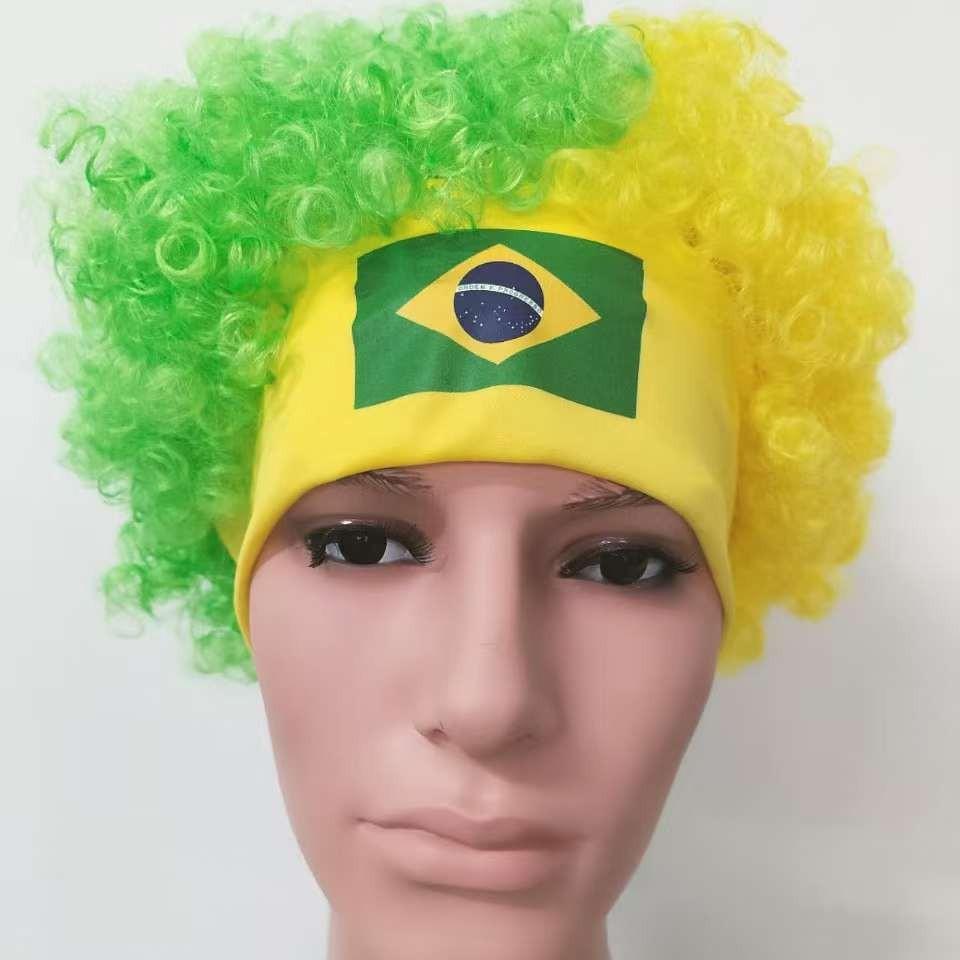 Fotbalový zápas Národní vlajka Paruka Afro vlasy Dekorace Fotbalový fanoušek Oslavné rekvizity