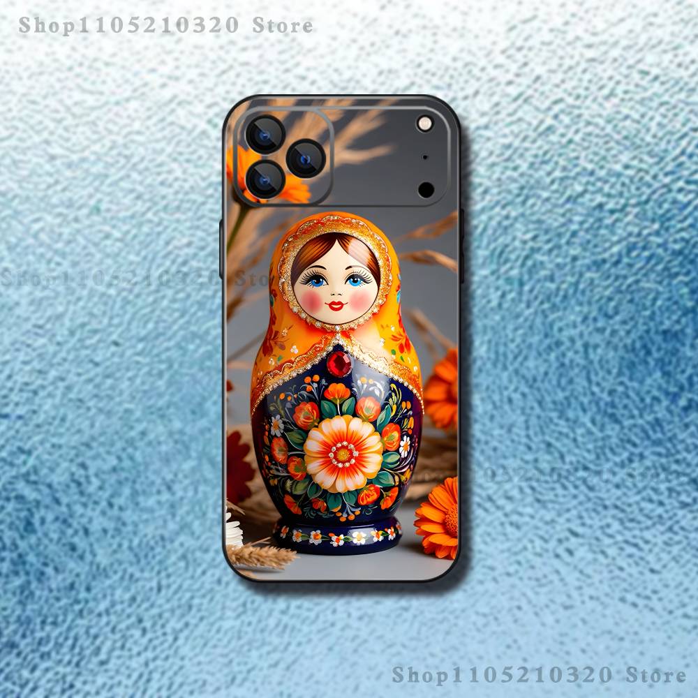 Russian Doll Matryoshka Phone Case For iPhone 17,16,15,14,13,12,Pro,Max,Plus,E,SE4,Air,Mini Black Soft Box