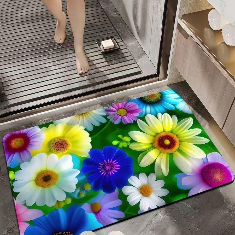 3D Floor Mat Little Daisy Strong Absorbent Quick Dry Foot Mats Bathroom Non-slip Soft Mats Bathroom Carpet