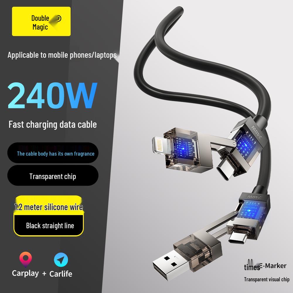 Smart Flash Charge: Baimo 240W 4-in-1 Aromatherapy Fast Charging Cable for Apple & Android
