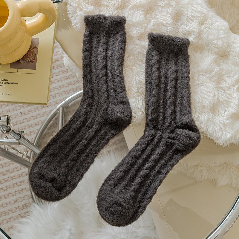 Female Autumn and Winter Thickened Warm Solid Color Moon Home Sleep Tube Socks