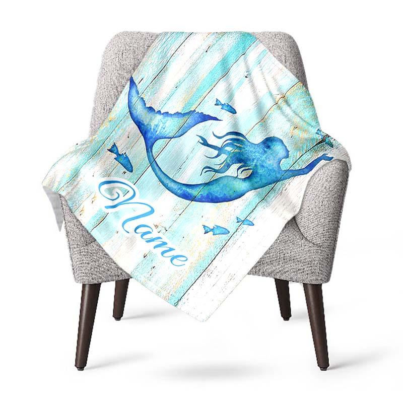 Blue Mermaid Customize Your Name Blanket Warm Comfortable And Soft Blankets Are Suitable For Home Chairs Office Sofas Sofas Office Camping And Gifts