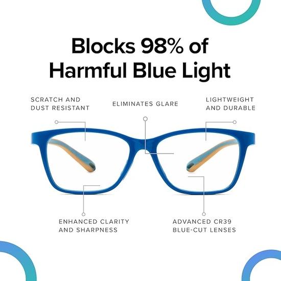 Intellilens Wayfarer Kids Computer Glasses for Eye Protection | Zero Power& Blue Light Filter Glasses | Blue Cut Lenses for Boys and Girls