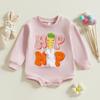 Baby Girls Romper, Long Sleeve Crew Neck Embroidery Carrot Rabbits Letters Fall Bodysuit Easter Clothes