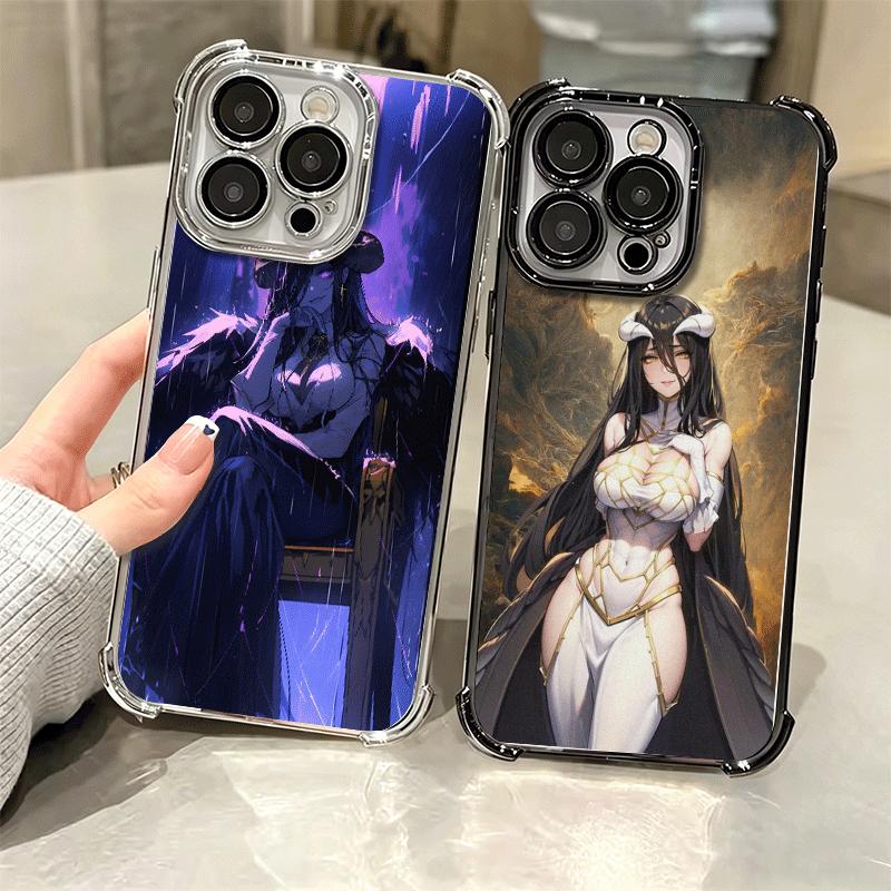 Albedo O-Overlords Anime Plating Phone Case For Iphone 16 17 Pro Max Air 16E 14 15 Plus 12 13 Mini Anti-Fall Airabag Cover