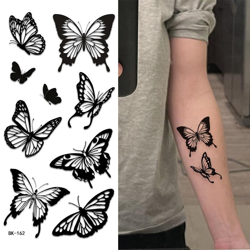 Tattoo Sticker, Plain Flower English, Letter Flower Butterfly Line Transfer Sticker Tattoo