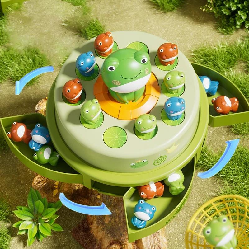 Fun Children'S Catapult Turntable Cartoon Net Fishing Bouncing Little Frog Concentration Interactive Training Puzzle Desktop Toy