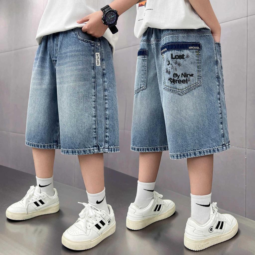 Jungen 2026 Sommer Mode Denim Capri-Shorts mit großen Taschen