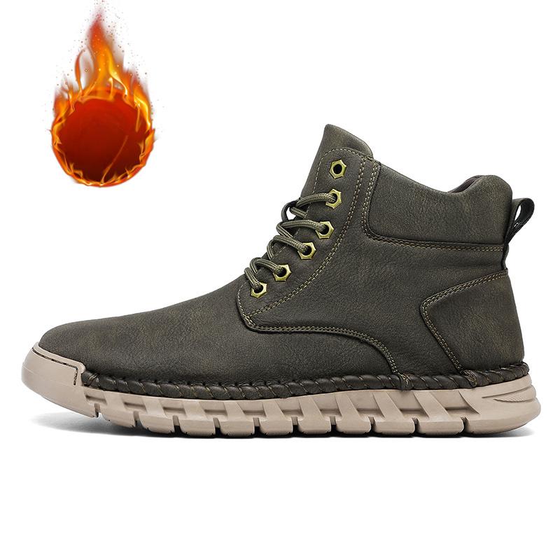 Классические мужские лоферы ручной работы Мужская повседневная обувь Мужские зимние ботинки Уличные водонепроницаемые ботинки 46-1 хаки 3549₽