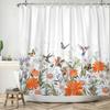 Flower Shower Curtain Spring Flower Green Leaf Butterfly Bird Pattern Shower Curtain Fabric Waterproof Bathroom With 12 Hooks