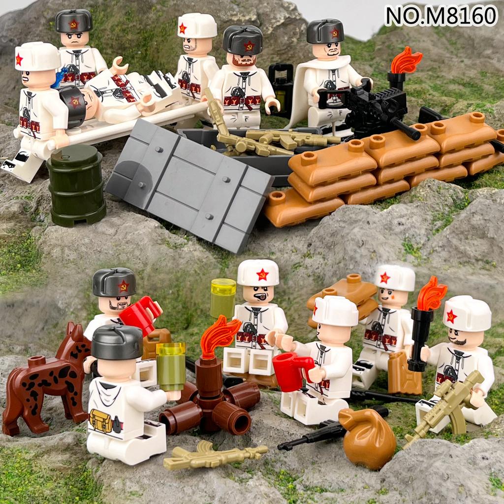 MOC Série Militar da Segunda Guerra Mundial Soldado da Neve Minifigura Blocos de Montar