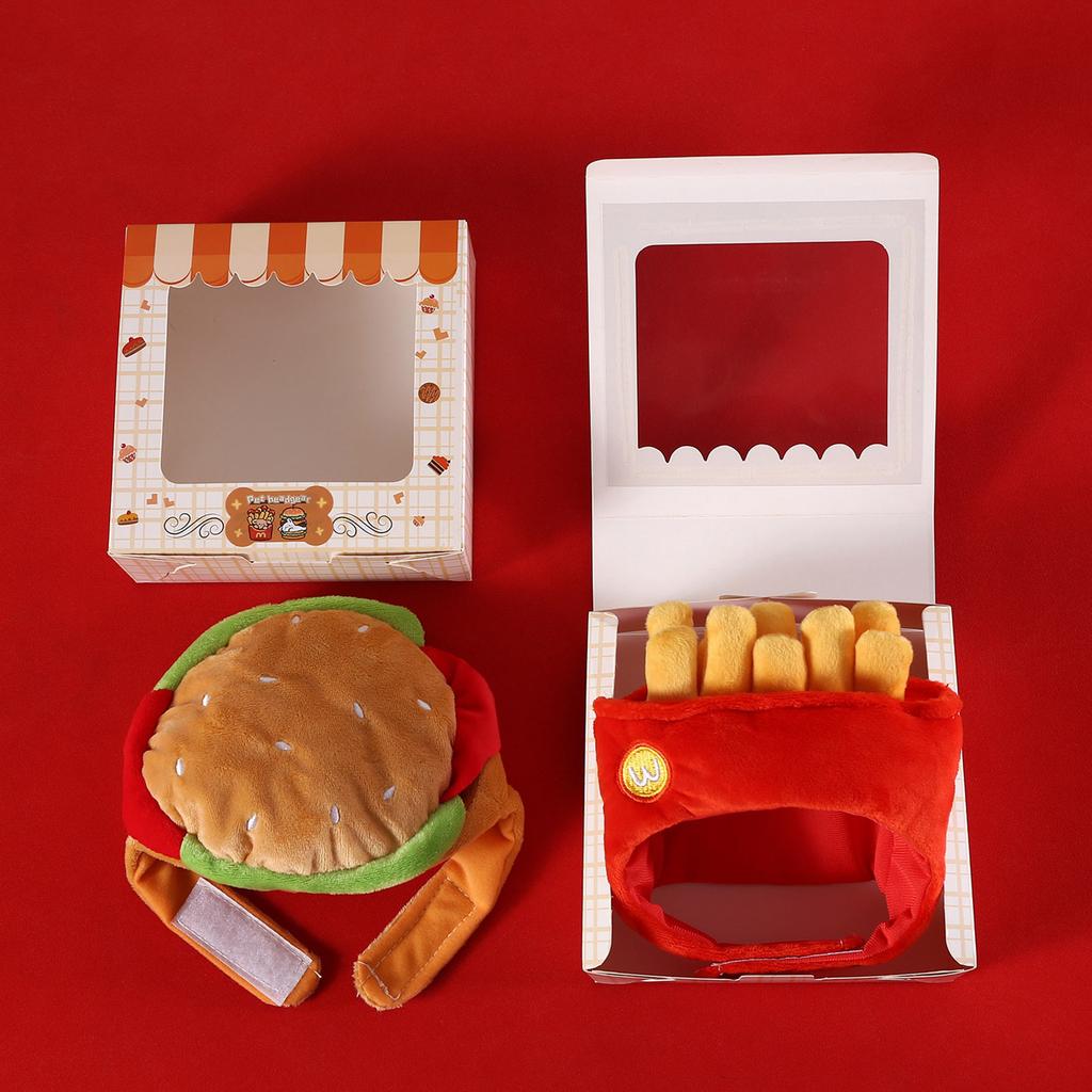 Plush Pet Hamburger Hat for Ear and Head Protections Halloween Funny Dog Hat for Small Dogs Cat Warm Winter Headgear Hat