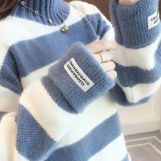 WTEMPO Mink Fleece Half Turtleneck Gensere Dame Høst Vinter Tykke Løse Gensere Stor Størrelse Tilfeldig Bunn Strikkede Overdeler Gensere