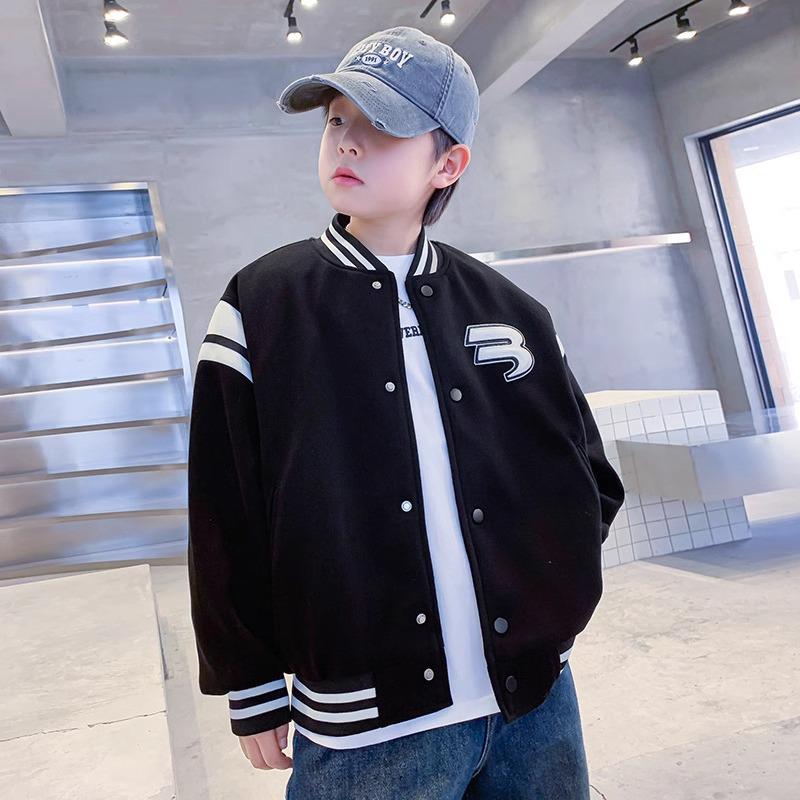 

Модная бейсбольная куртка для мальчиков - Весна/Осень 2025 150cm чёрный