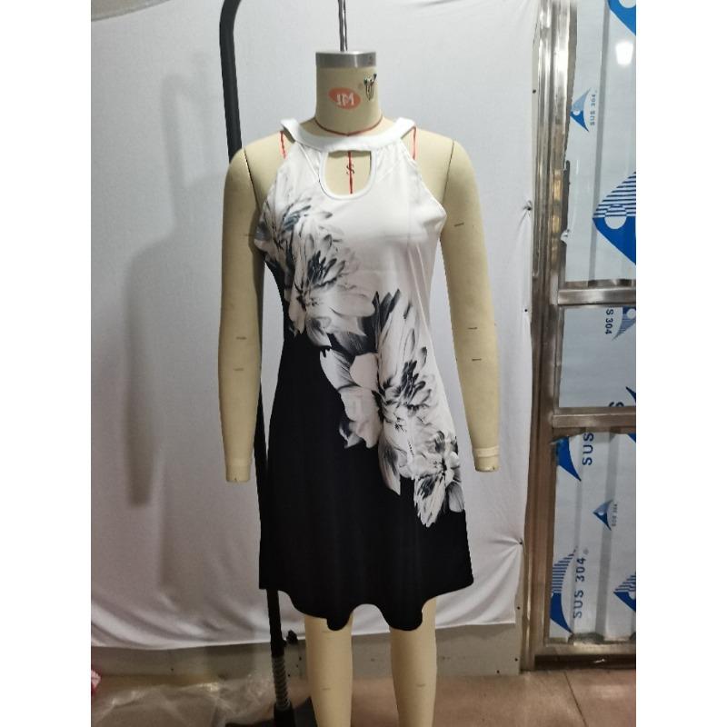 GMXIA Women's Fashion Casual Printed Hanging Neck Hollow Out Dresses