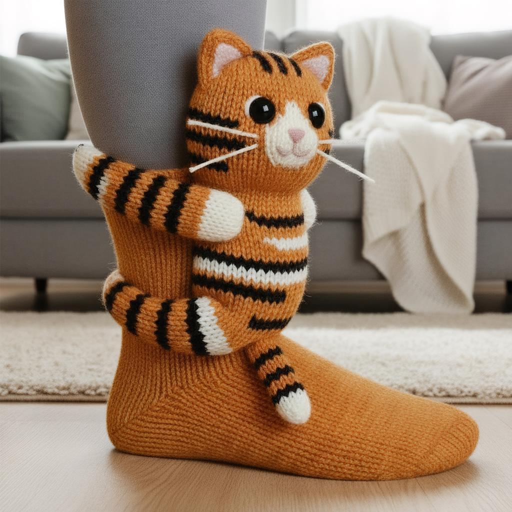 3D Knitted Cute Animal Socks Novelty Koala Cat Sloth Hug Sock Handmade Crocheted Warm Socks Funny Santa Stockings Christmas Gift