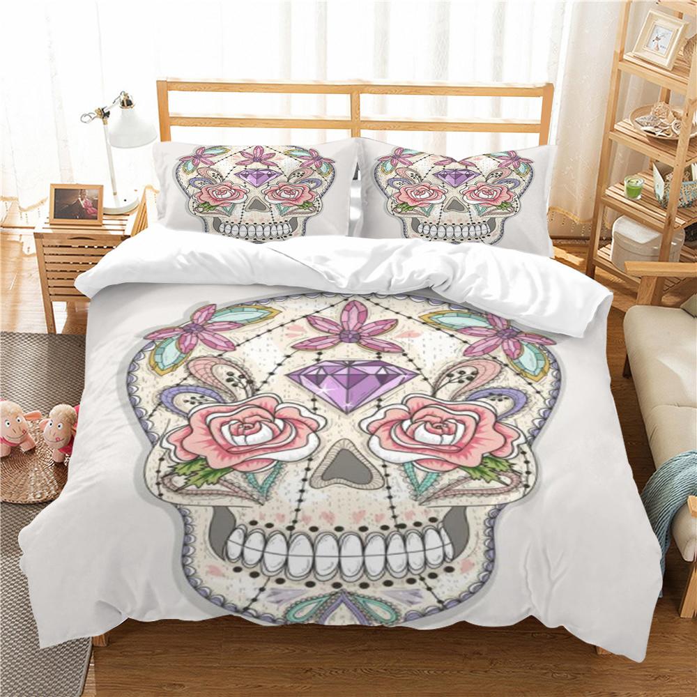 Duvet Cover Skull Print Bedding Set Cover Aesthetic Bedding Suit Children Home Bed Clothes Single Double Size Bed Set