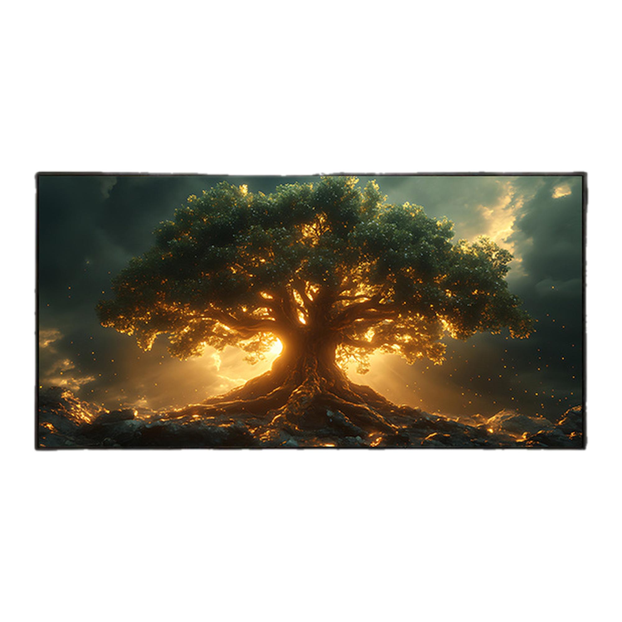 

Frameless Modern Abstract Tree Canvas Wall Art Luminous Golden Light, High-Quality Print, for Living Room, Bedroom Decor 20x40cm No Framed