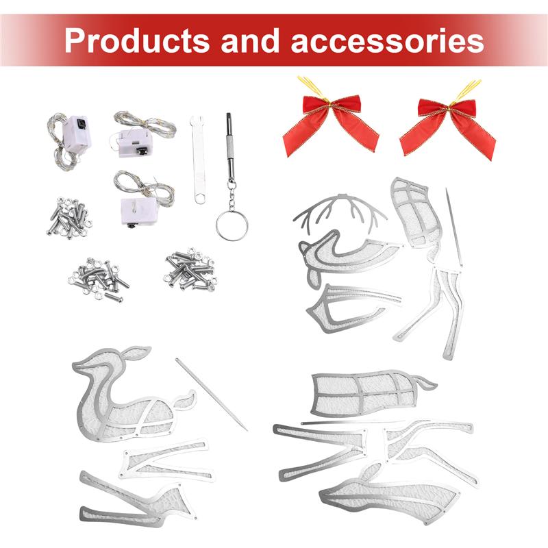 Practical-3PCS Handmade Iron Artelk Deer Christmas Garden Decor &LED Light Glowing Glitter Reindeer Xmas Home Outdoor Yard Decor