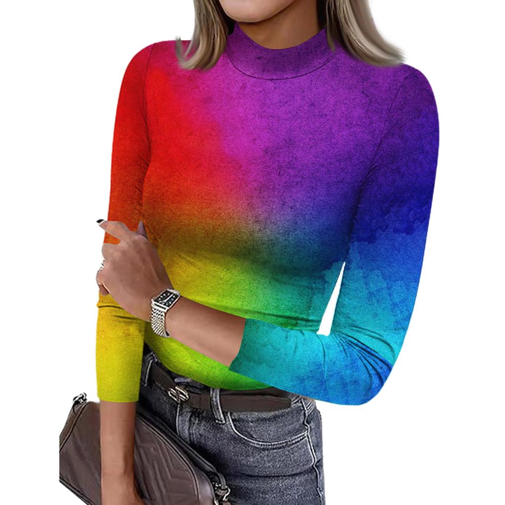 Damen Slim Bottom T-Shirt Mode Casual Druck Rundhals Pullover 3/4 Ärmel Top