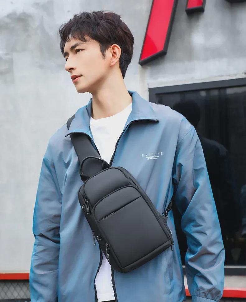 Men's Splash-Proof Cross-Border Chest Bag with USB Charging Port - Large Capacity, Single-Shoulder Messenger Backpack