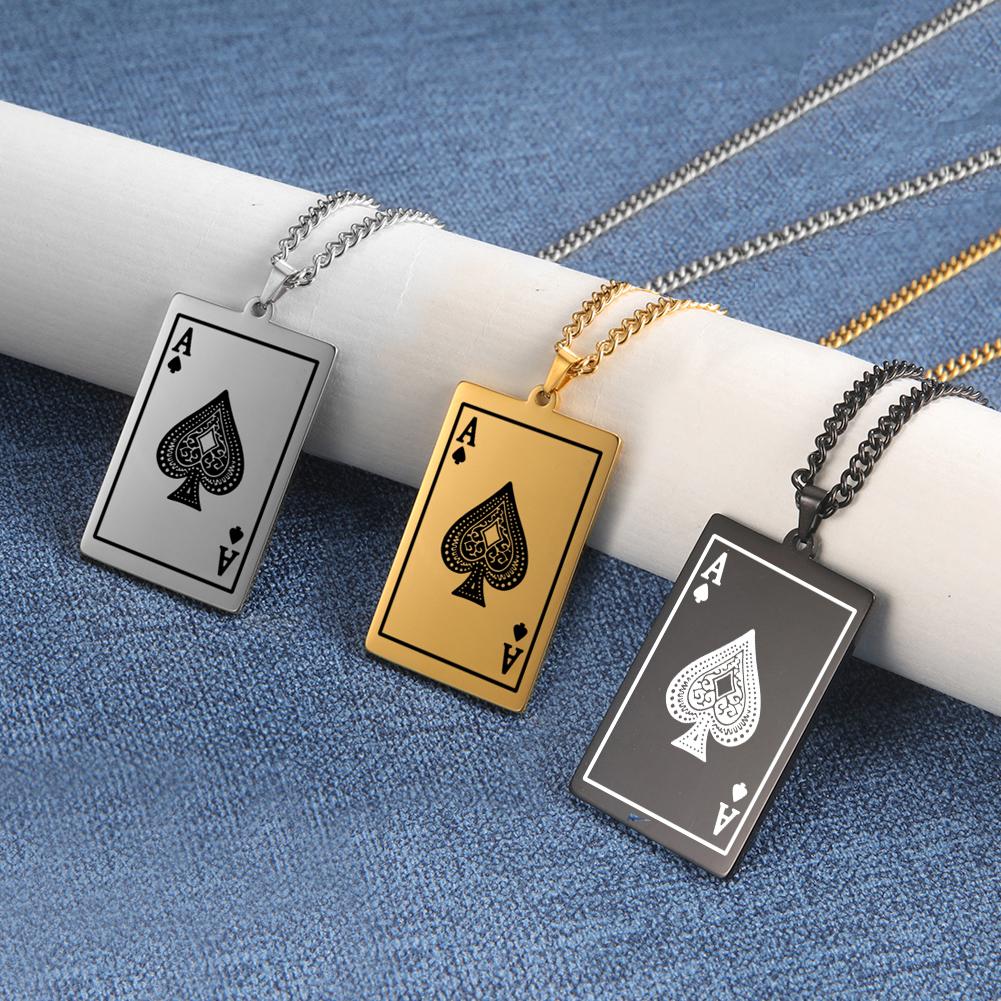 LIKGREAT Trendy Ace of Spades Poker Pendant Necklace for Women Men Stainless Steel Lucky Playing Card Hip Hop Party Jewelry Gift