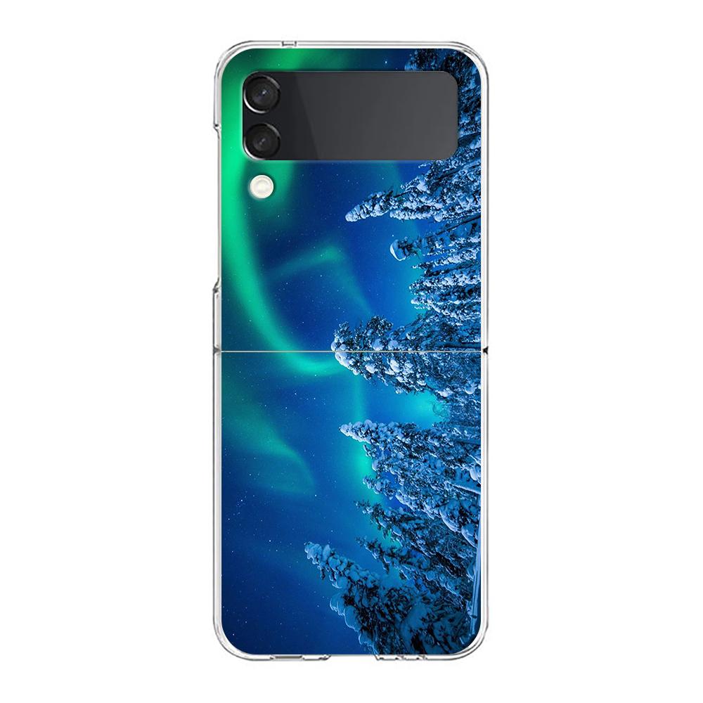 Winter Nature Snow Travel Art Phone Case For Samsung Galaxy Z Flip 3 4 5 Hard Folding PC Shell For Samsung Z Flip3 Clear Cover