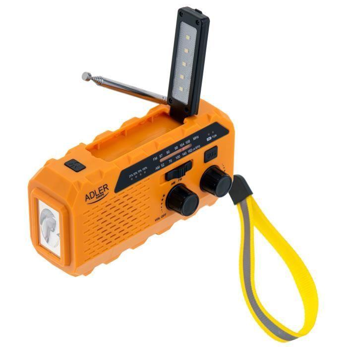 Radio Solaire Dynamo, Portable, Rechargeable FM /AM, Chargeur USB C, Power Bank Adler AD1197 Jaune 00678