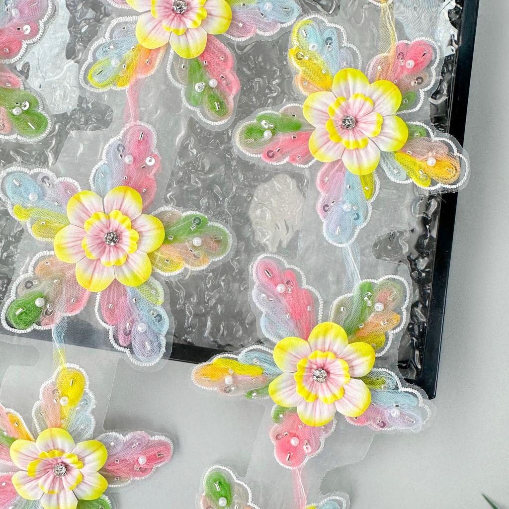 Color Beaded Lace Sequined Rhinestone Inlaid Three-Dimensional Flower Barcode Decorative Clothing Luggage Skirt Lace Accessories