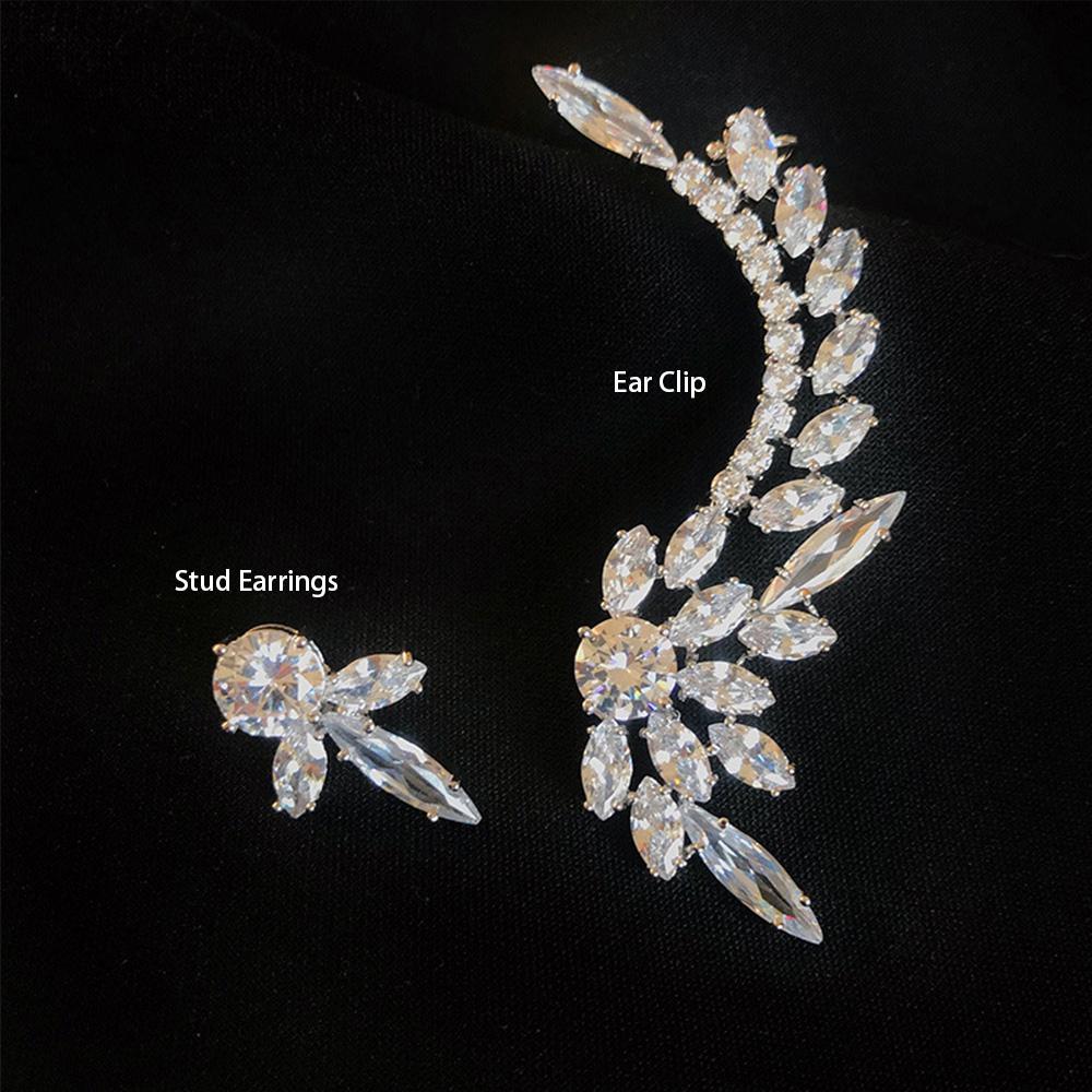 Stonefans Boucle d'oreille à clip asymétrique en cristal de zircon de luxe Boucles d'oreilles clous simples en strass Accessoires de bijoux de mariage