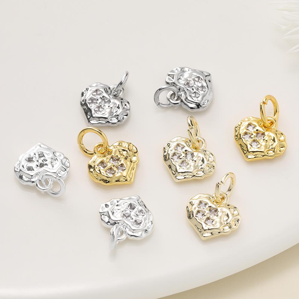 2Piece/Lot 14/18K Gold Color Plated Heart Shape Pendants with Zircon for DIY Bracelets Necklace Jewelry Making Accessories