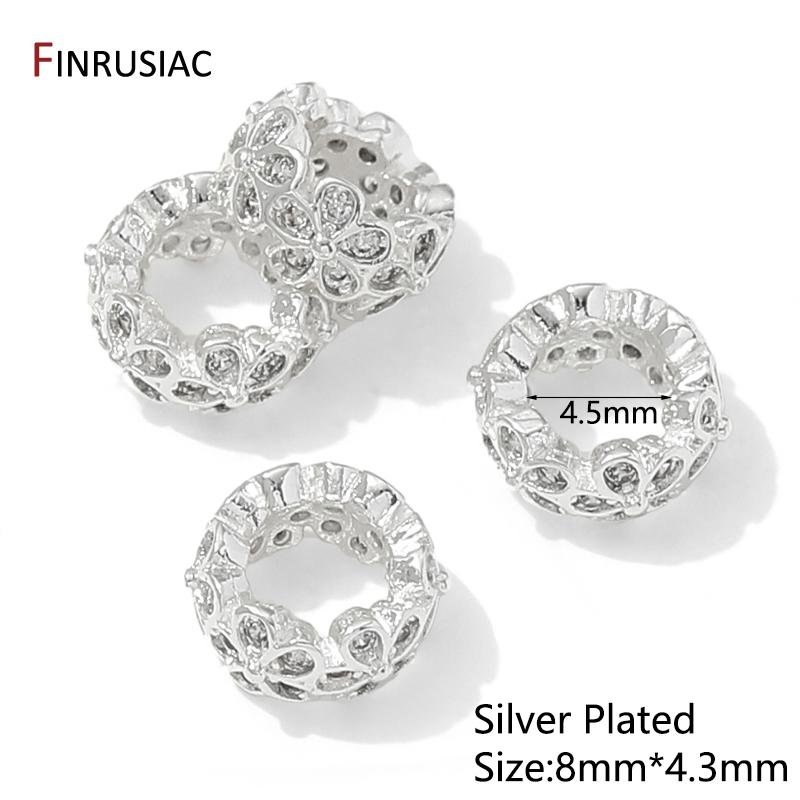 

14/18K Gold Plated Brass Zircon Large Hole Beads Round Flat Spacer Beads For Bracelet,Beads Separator,DIY Jewelry Accessories 2 pieces