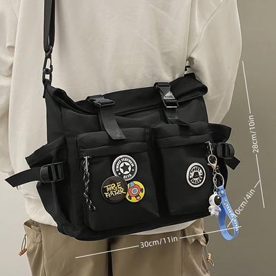 1pc Men's Trendy Nylon Shoulder Bag, Large Capacity Casual All-match Messenger Bag